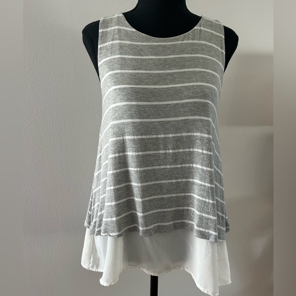 Alya grey and white striped double layer sleeveless tank